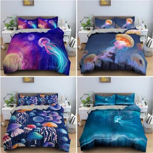 Sea Animals Bedding Set Jellyfish Pattern Duvet Cover Set Full Queen King Size Soft Quilt Cover With Pillowcase Bedroom Decor