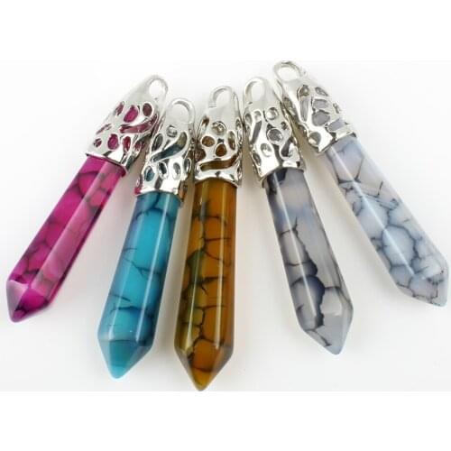 2pcs / bag natural stone 10 * 16mm sword pendant fashion colorful pattern jewelry making DIY necklace earring jewelry accessory
