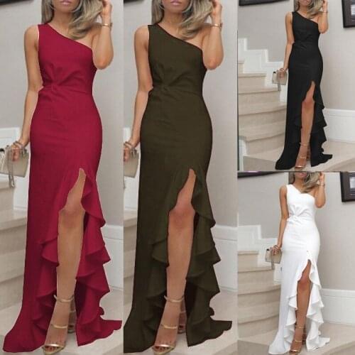 Summer Women Long Dress Sexy Off Shoulder Slit Party Dresses Sleeveless Slim Solid Color Robe Female 3XL Plus Size Vestidos 2021