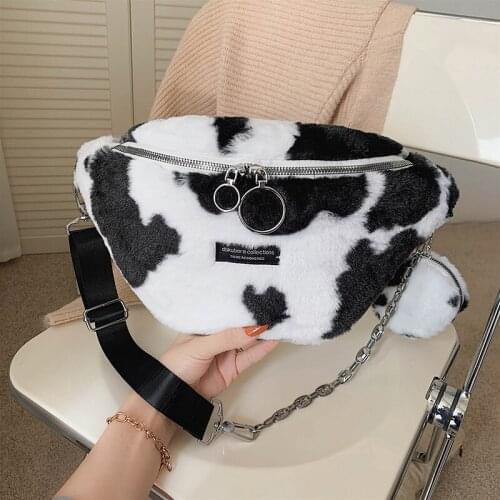 Cute Leopard Plush Chest Packs Waist Bag For Women 2020 Winter New Fashion Crossbody Bag Female Kawaii Zebra Fanny Pack Handbags