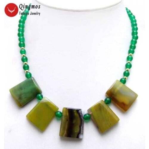 Qingmos Trendy Agates Chokers Necklace for Women with 20*25mm Green Trapezoid Agates & 6mm Round Jades 17'' Necklace-nec5975