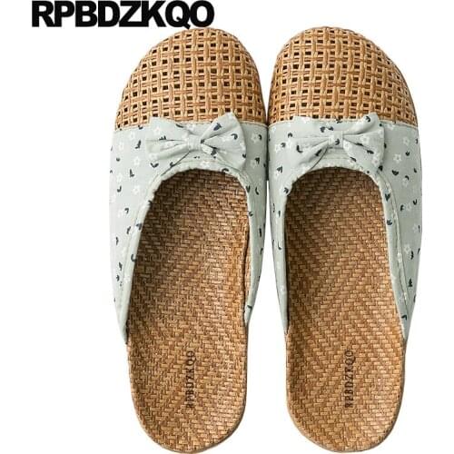 13 Slippers Slides Women Mules Summer 2021 Home Cute Indoor House Straw Korean Floor Guest Slip On Bow Shoes 44 Floral Print