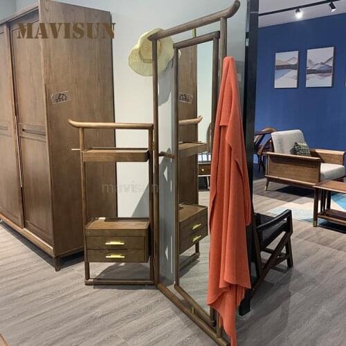 Floor Hanger Bedroom Household Solid Wood Simple Coat Rack With Mirror Storage Cabinet Combination Nordic Living Room Furniture