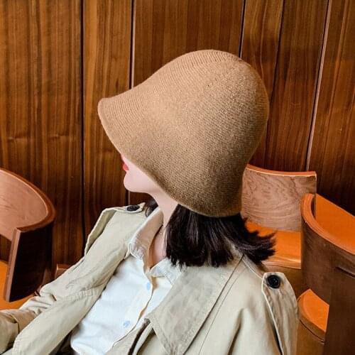New Hat winter womens fashion Solid color hat bucket cap fishermans hat retro knitted basin Bucket Hat bonnets women hat