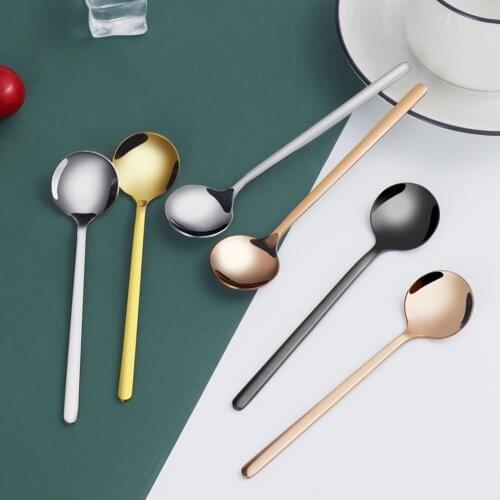 New Round Spoon Glod Silver Stainless Steel Round Tea Coffee Spoon for Ice Cream Dessert Long Handled Spoon Cutlery Kitchen Need