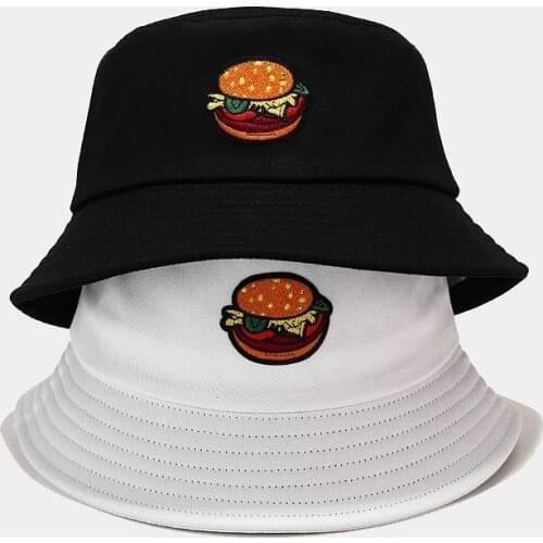 2021 New Hamburger Bucket Hat Cartoon Fast Food Cap Outdoor Hip Hop Bob for Men Women Casual Fisherman Hat