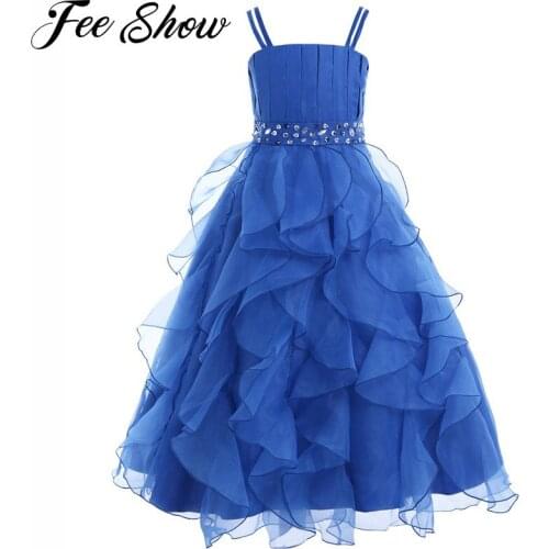 4-14Y Infant Toddler Girls Organza Tulle Lace Flower Girl Dress Princess Pageant Wedding Birthday Party Dress kids Clothes