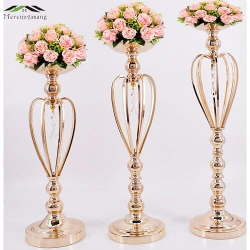 10PCS/LOT Metal Gold Candle Holders Road Lead Table Centerpiece Stand Pillar Candlestick For Wedding Candelabra Flowers Vases 05