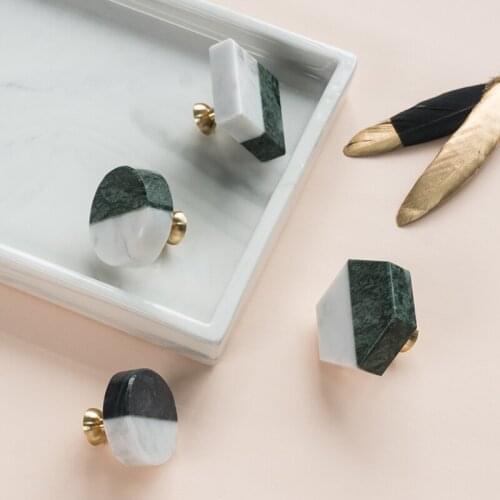 Double Color Marble+Brass Round Square Knob Bedroom Cabinet Drawer Pulls Natural Stone Handle Decor Furniture Handles Hardware