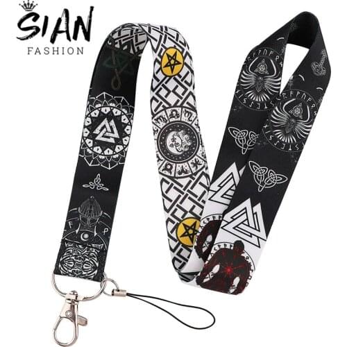 SAIN Fashion Vegvisir Lanyard Viking Rune Compass Keychain Neckband for Key Bags Cameras Student Card Mobile Phone Charm Keycord