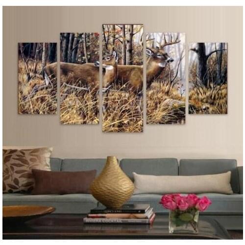Modern Home HD Printed Wall Art Poster Frame 5 Pieces Pictures Forest Animal Deer Landscape Painting On Canvas Room Decor