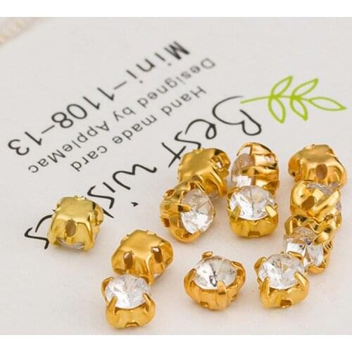 SS16(4mm/1440pcs) Gold Round Shapes Sew on With Claw Crystal Glass Glitter Rhinestones Metal Findings For Jewelry Making Dress