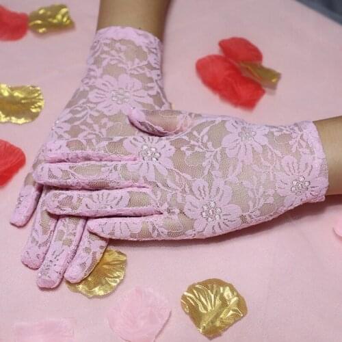 Bridal Wedding Gloves Girls Sexy Lace Gloves Black Ivory White Pink Gloves Summer Mittens Party Prom Full Finger Fishnet Gloves