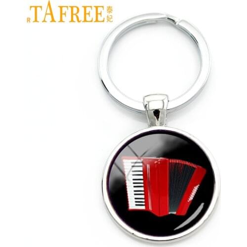 TAFREE Vintage elegant Red accordion key chain ring popular musical instrument keychain jewelry musician music fans gift KC494