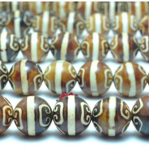 Tibetan Agate Dzi Oneline Smooth Round Loose Beads Wholesale Gemstone Semi Precious Stone Bracelet Necklace Diy Jewelry Making