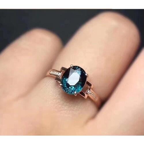 Topaz ring Free shipping Natural blue topaz 925 sterling silver ring Fine blue gem rings 5*7mm
