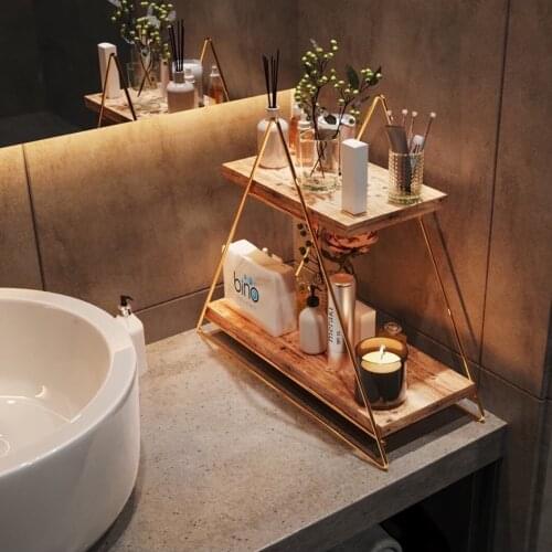 Triangle Table Service Rack Decorative Gold Color Wooden Editor Organizer Kitchen Rack Bathroom Shelf