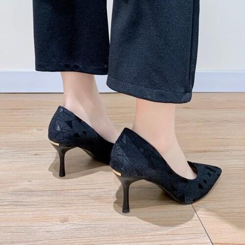 High Heel Pumps Women Shoes Female Thin Heel Metal Decoration Classics Women Pumps Pointed Toe Office Ladies Shoes W32-02