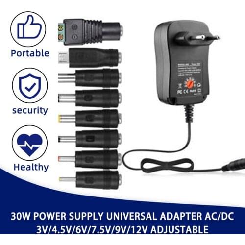 3V 4.5V 5V 6V 7.5V 9V 12V 2A 2.5A AC DC Adaptor Adjustable Power Adapter Universal Charger Supply 30W