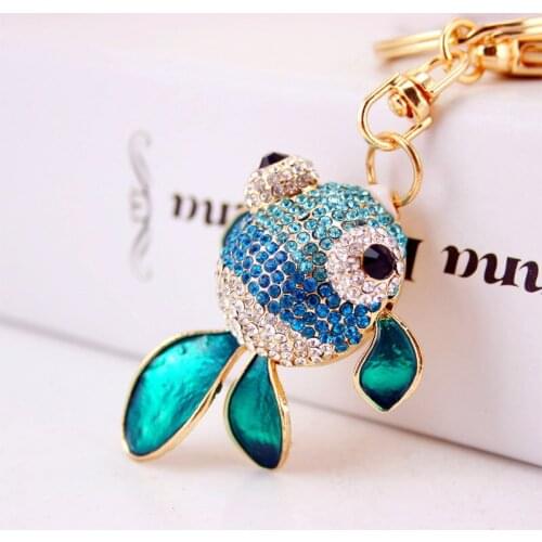 XDPQQ Fashion Colorful Rhinestone Drip Goldfish Keychain Women Bag Accessories Metal Pendant Pendant