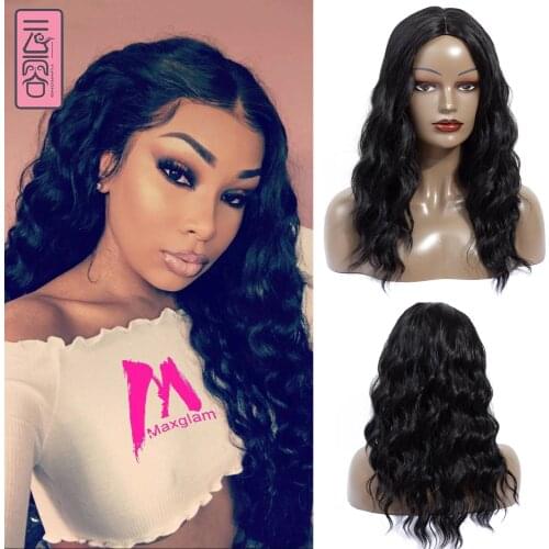 YunRong Short Water Wave Wig Natural Black Middle Part for African American Wome High Temperature Fiber Synthetic Hair