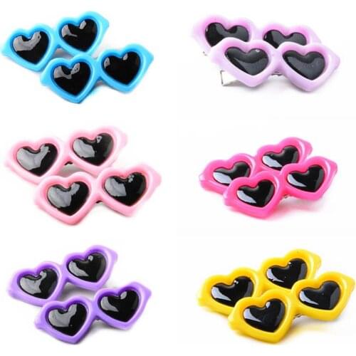 Pet Dog Cat Hair Clip Heart-Shaped Mixed Color Cute Glasses Decorative Sunglasses Headdress Photo props Dogs Cat Accessories