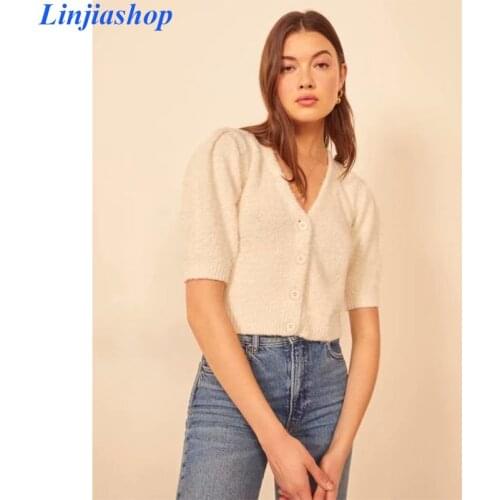 Vintage retro spring summer cropped light cardigan sweater pink yellow elegant women single breasted knitwear cardigans coat