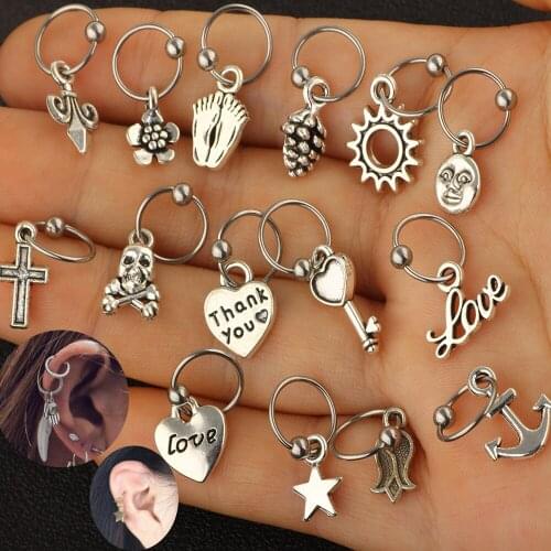 1pcs Steel Dangle CZ Cartilage Earrings Daith Ear Jewelry Hoop Rook Tragus Lobe Helix Lip Ear Piercings Gift Jewelry 20G