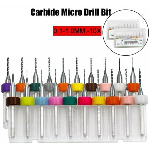 10pcs 0.1mm-1.0mm Carbide Micro Drill Bits Mini CNC Drilling Bit Set Print Circuit Board Micro Twist Drill Bit