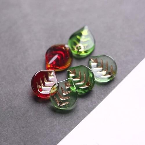 10pcs 10*12mm Gold Color Leaf Vein Lampwork Beads Handcraft Teardrop Glass Bead Leaves Charm Pendant DIY Jewerlry Making