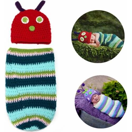 2Pcs/Set Newborn Photography Props Baby Striped Sleeping Bag Crochet Knitted Costumes Infant Toddler Handmade