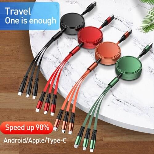 130cm 3 In 1 USB Charge Cable for iPhone 12 Micro USB Type C Cable Retractable Portable Charging Cable For iPhone X 8 Samsung S9