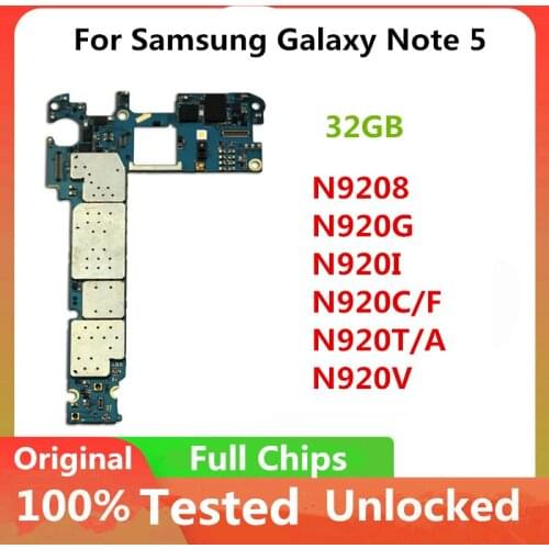 32GB For Samsung Galaxy Note 5 Motherboard N920F N920T N920A N920G N920I N920V 32GB Full Chips IMEI Original Android OS Unlocked