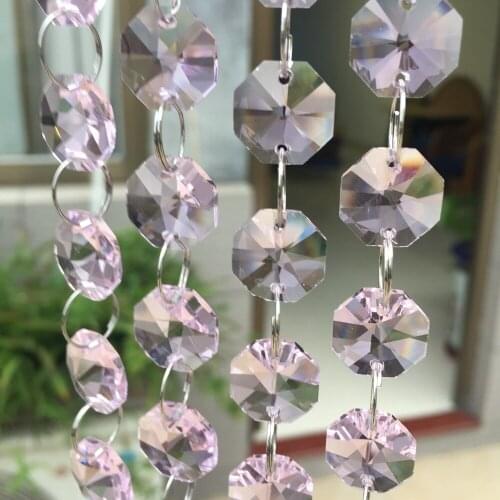 5M/Lot Crystal pink color garland strand ,14mm octagon bead chain for Wedding & Christmas party event Decoration