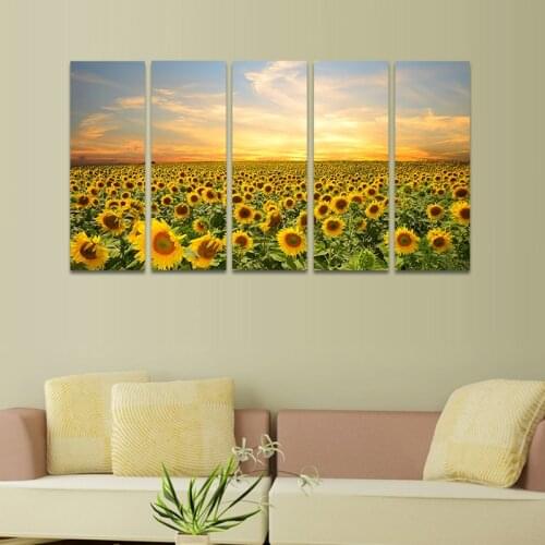 5 Piece Canvas Art Sunflower Large Wall Painting Twilight Field Flowers Decorative Pictures For Living Room Decor No Frame