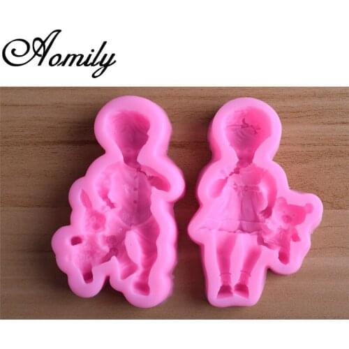 Aomily Boy and Girl Fondant Cake Mold Cake Decorating Tool Jelly Sugar Craft Chocolate Moulds Ice Cube Mold Baking Fondant Molds