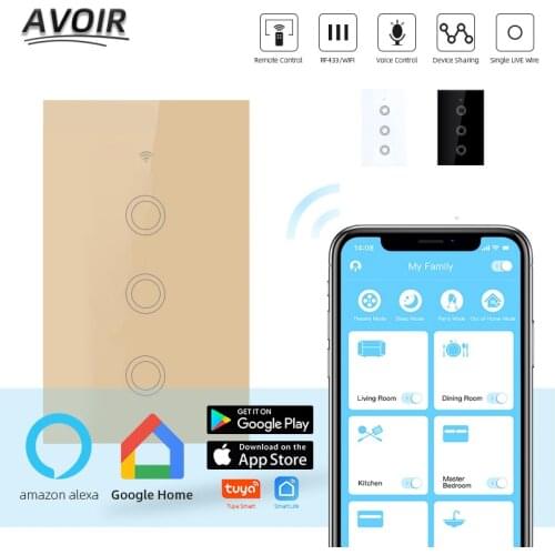 Avoir Wifi Smart Life Sensor Touch Light Switch Luxury Glass Panel 1 2 3 4Gang APP Control Alexa Google Home 120mm*76mm EU US