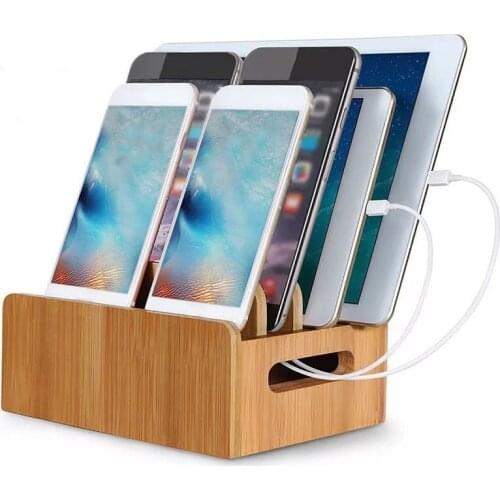Bamboo Multi-device Cords Charging Station Docks Holder Stand for Smart Phones and Tablets for iphone for Samsung Galaxy Phones