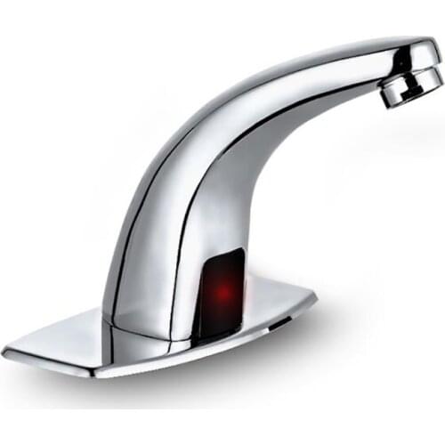 Automatic Sensor Touchless Bathroom Sink Faucet with Hole Cover Plate, Hands Free Bathroom Water Tap with Control Box and Hose