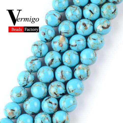 Lake Blue Shell Turquoises Stone Beads Round Charm Beads For Jewelry Making Diy Necklace Bracelet 4-12mm Pick Size 15" Wholesale