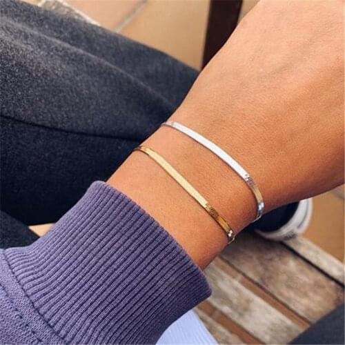 Fashion Short Bracelet Flat Snakebone Blade Metal Chain Couple Bracelets Women Charm Handmade Bracelet Jewelry Wholesale