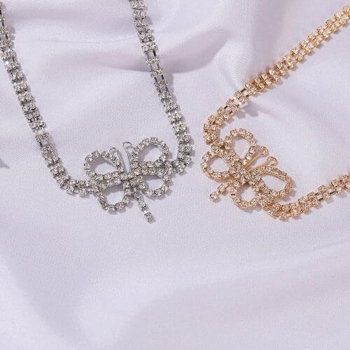 Full Bling Rhinestone Butterfly Necklace Crystal Butterfly Necklace Fashion Jewelry Choker Silver Color For Women Girls Gifts