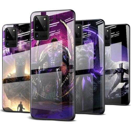 Tempered Glass Cover Fashion Black Panther For Samsung Galaxy S20 FE S10e S10 S9 S8 Ultra Plus Lite Plus 5G Phone Case