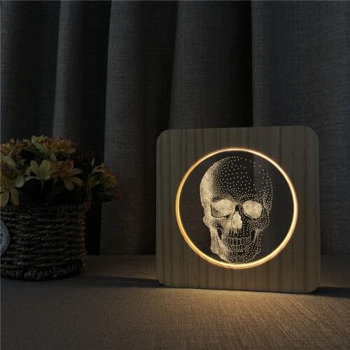 Skull Head Design 3D USB LED Arylic Night Lamp Table Light Switch Control Carving Lamp for Childrens Room Decoration Dropship