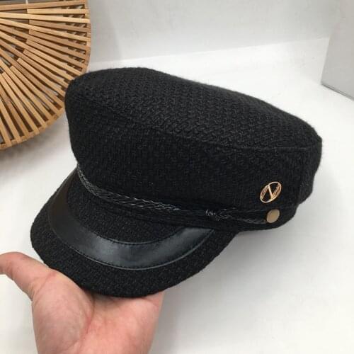 Black cap during the spring and autumn fashion knitting navy cap British socialite newsboy cap for women