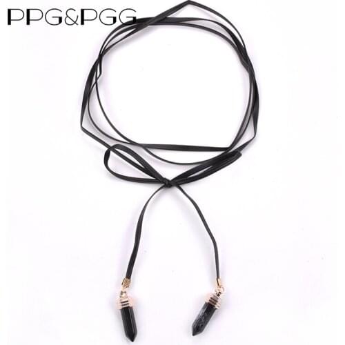 PPG&PGG New Design Fashion Black Suede Long Leather Wrap Choker Gothic Boho Tie Cord Velvet Chokers Necklace