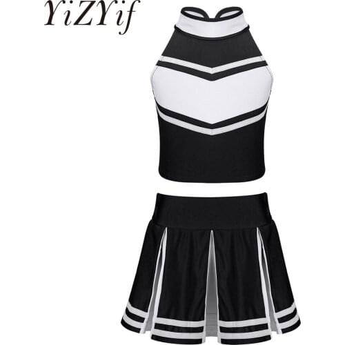 Kids Girls Cheerleader Costume Sleeveless Zippered Tops + Pleated Shorts Skirt Set for School Stage Performance Cosplay Uniform
