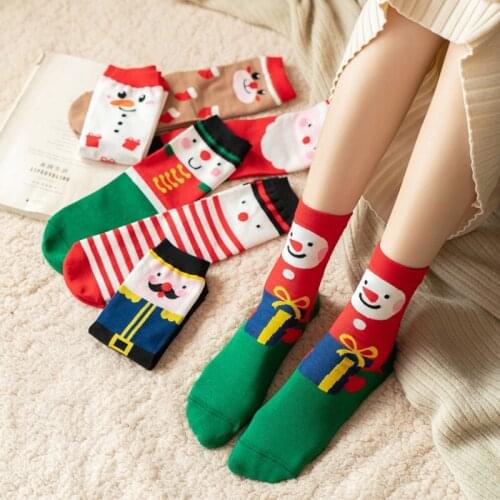Two Pairs Christmas 2020 New Years Socks With Print Winter Thick Warm Cute Xmas Thermal Women Gifts Kawaii Clothing Smiley