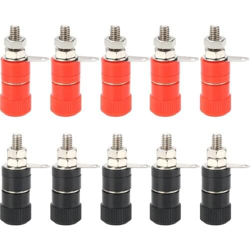 10pcs 4mm Red&Black Banana Socket Professional Binding Post Nut Banana Plug Jack Connector Nickel Plated For 4mm Banana Plug