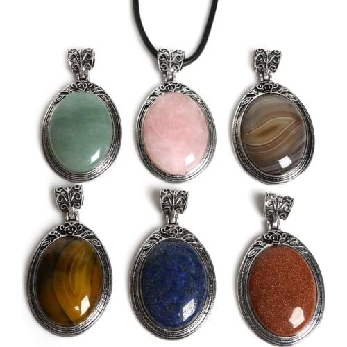 Hot! 38x67mm Oval suspension necklace natural stone pendant for Women Fashion Necklace Jewerly pendant Making